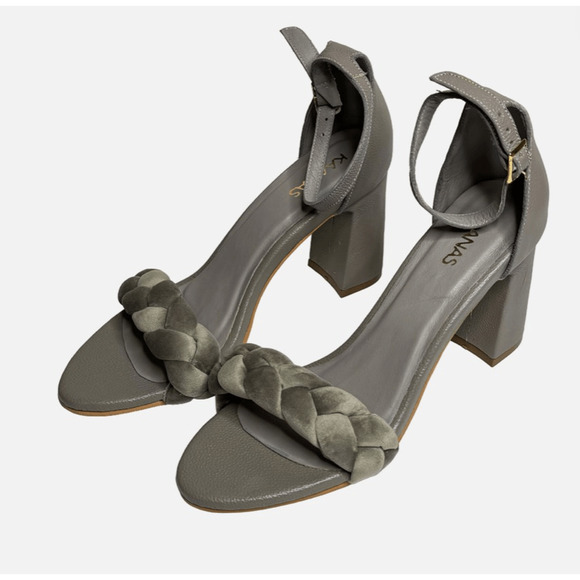 KAANAS Womens Soho Chunky Velvet Taupe Braid Heel With Ankle Tie Size 8 - Picture 2 of 6